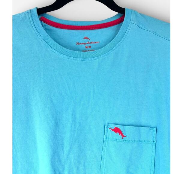 Tommy Bahama M Bali Skyline T-Shirt tealcotton jersey crew neckline pocket logo - Picture 3 of 5